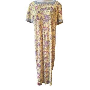 VTG Sarah Elizabeth Women's Floral Pleated Cottagecore Maxi Dress Size 10 Yellow